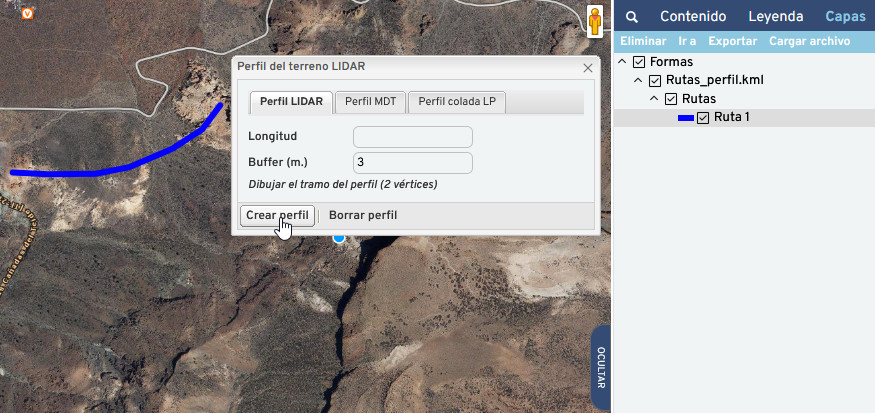 Crear un perfil del terreno MDT de una capa de línea