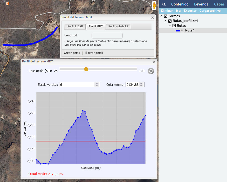 Perfil del terreno MDT de una capa creado